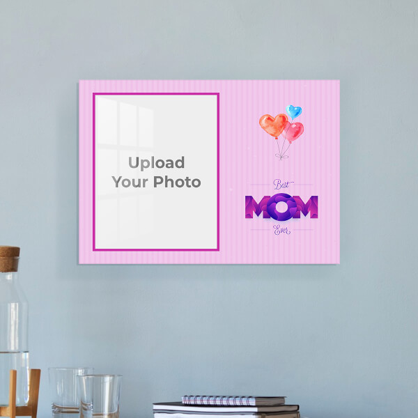 Best Mom Ever Quotation with water colour Heart Balloons Design: Landscape Acrylic Photo Frame with Image Printing – PrintShoppy Photo Frames