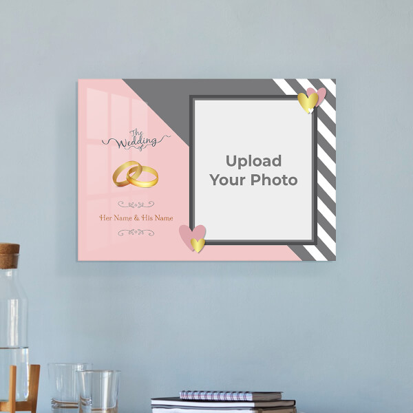 Golden Rings and Golden Hearts Design: Landscape Acrylic Photo Frame with Image Printing – PrintShoppy Photo Frames