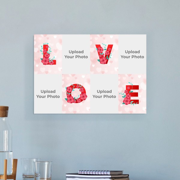 Multi Pic Upload Floral LOVE Design Landscape Acrylic Photo Frame.