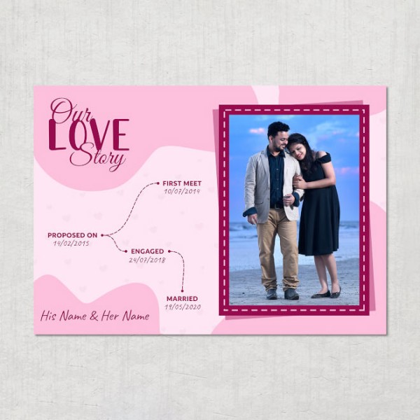 Couple Dashed Border Design Custom Landscape Love Story Photo Frame