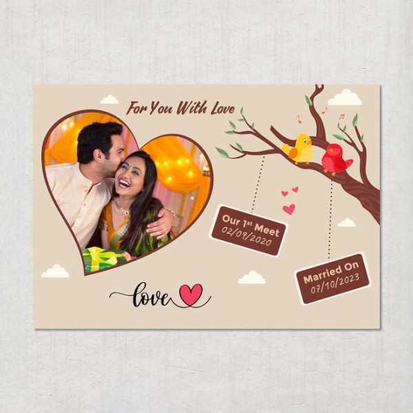 Couple Love Birds and Hearts Design Custom Landscape Love Story Photo Frame