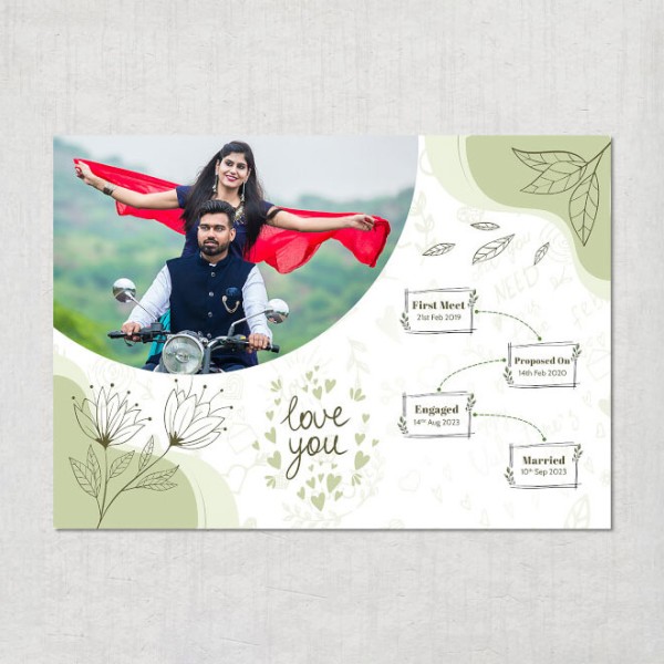 Couple Falling Leaves and Blooming Flowers Design Custom Landscape Love Story Photo Frame