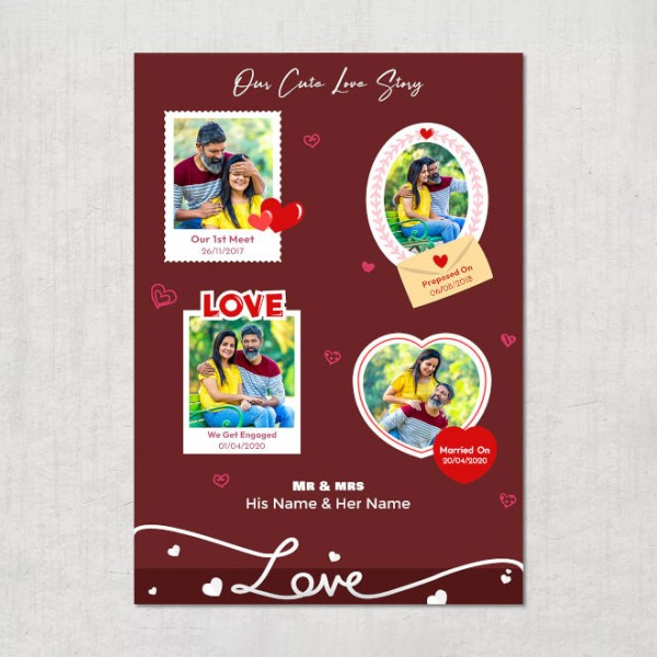 Couple Polaroid Picture Design Custom Portrait Love Story Photo Frame