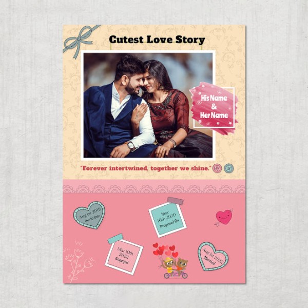 Couple Cute Bears and Heart Balloons Design Custom Portrait Love Story Photo Frame