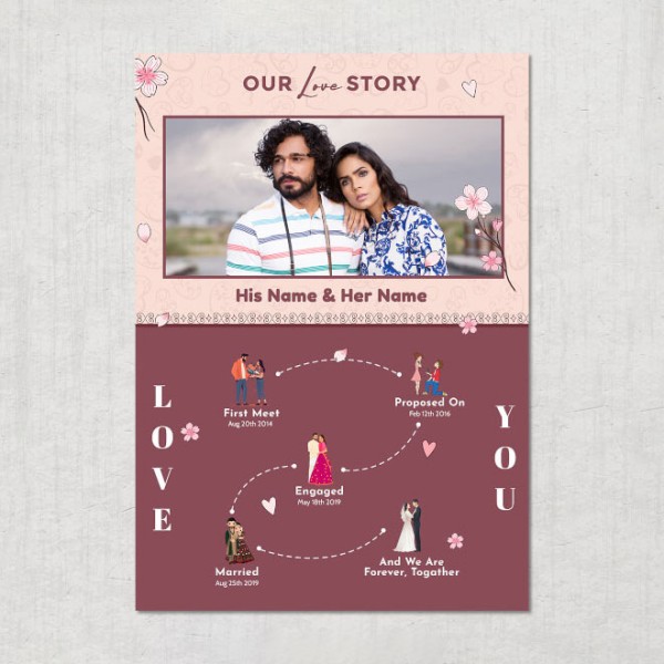 Couple Heart Patterned Design Custom Portrait Love Story Photo Frame