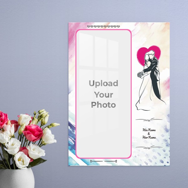 Water Colours Background with Wedding Couple Design: Portrait Acrylic Photo Frame with Image Printing – PrintShoppy Photo Frames