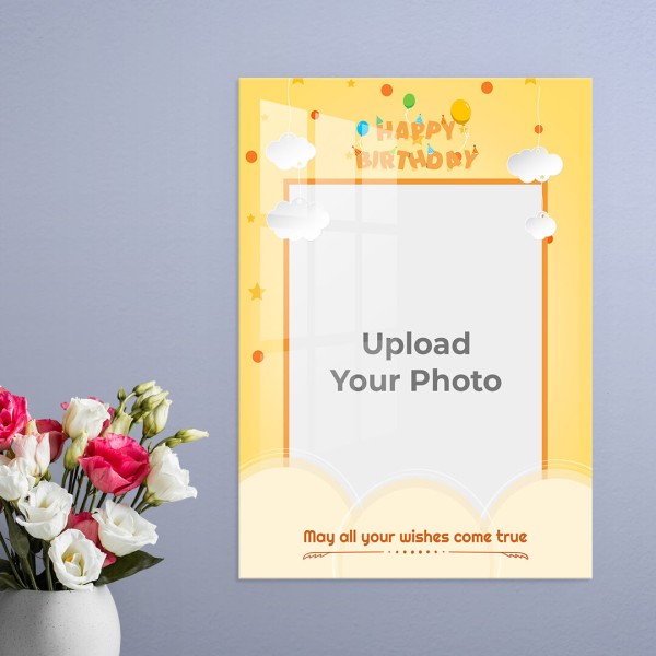 Birthday Wishes with Hanging Clouds Design: Portrait Acrylic Photo Frame with Image Printing – PrintShoppy Photo Frames