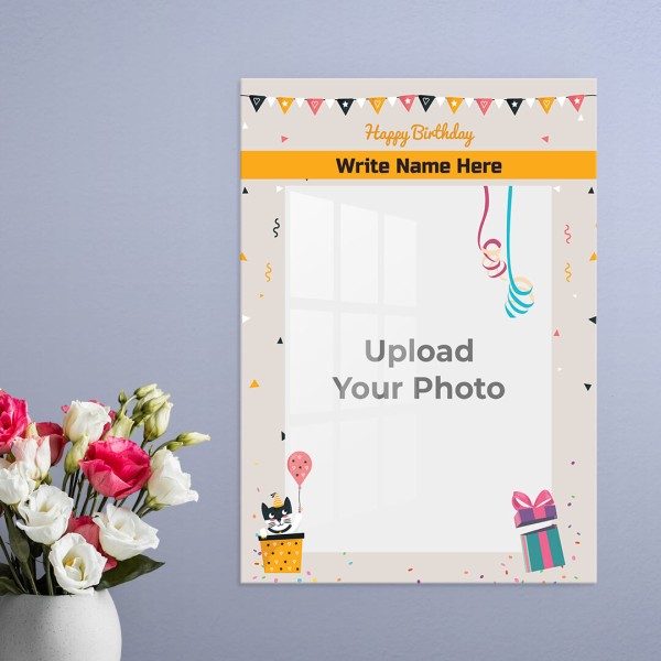 Birthday Wishes with Pennants and Confetti Design: Portrait Acrylic Photo Frame with Image Printing – PrintShoppy Photo Frames