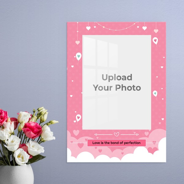 Love is the Bond Quotation with Hanging Hearts Design: Portrait Acrylic Photo Frame with Image Printing – PrintShoppy Photo Frames
