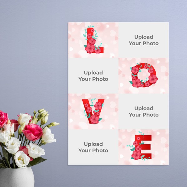 Multi Pic Upload Floral Love Design Portrait Acrylic Photo Frame.