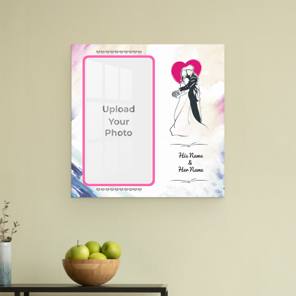 Water Colours Background with Wedding Couple Design: Square Acrylic Photo Frame with Image Printing – PrintShoppy Photo Frames