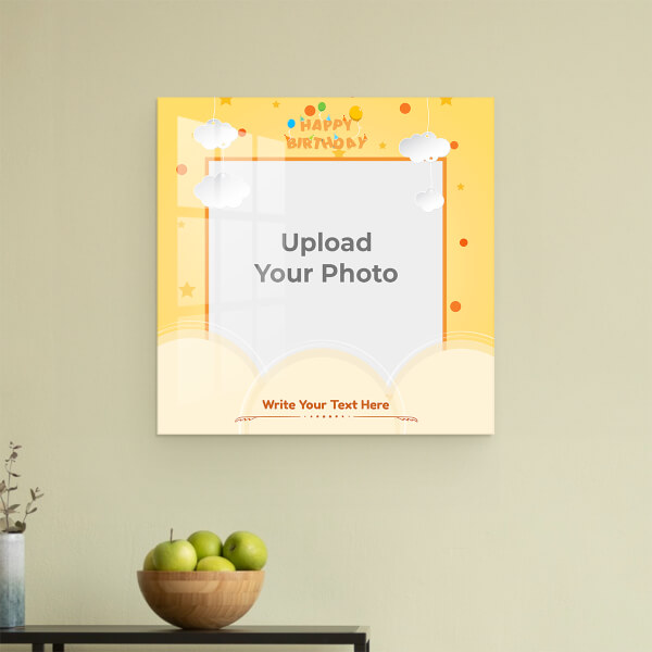 Birthday Wishes with Hanging Clouds Design: Square Acrylic Photo Frame with Image Printing – PrintShoppy Photo Frames
