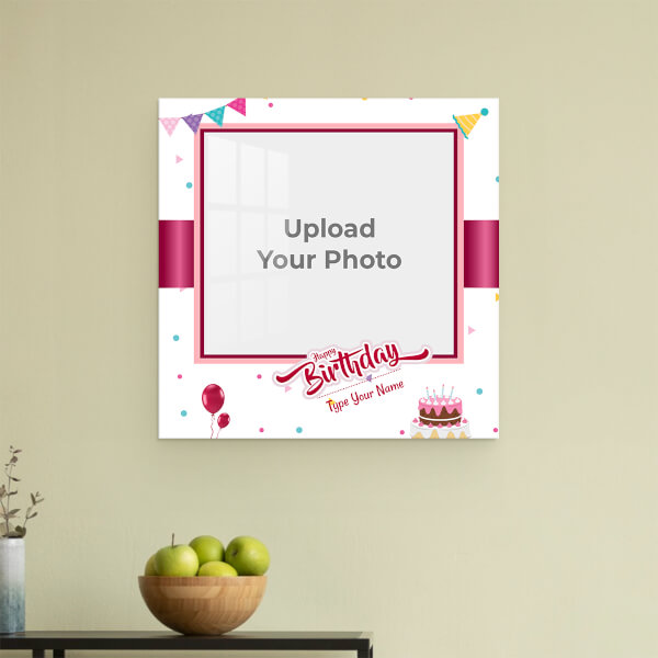 Birthday Wishes with Pink Ribbon Design: Square Acrylic Photo Frame with Image Printing – PrintShoppy Photo Frames