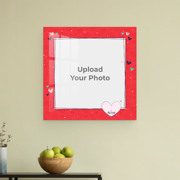 Red Colour Background with Love Design: Square Acrylic Photo Frame with Image Printing – PrintShoppy Photo Frames