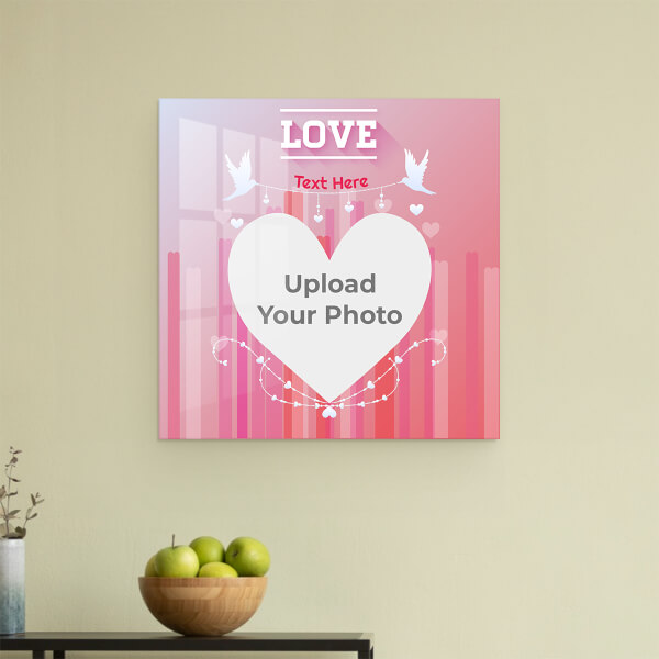 Pic Upload in Heart Symbol with Love Birds Design: Square Acrylic Photo Frame with Image Printing – PrintShoppy Photo Frames