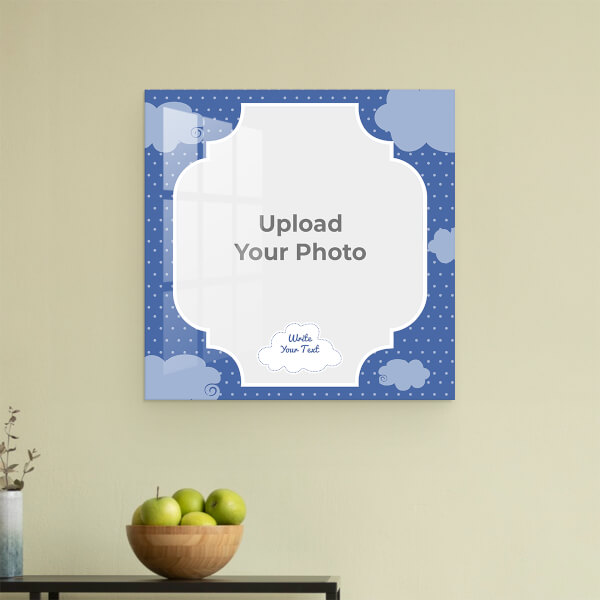 Blue Colour Dotted Background with Clouds: Square Acrylic Photo Frame with Image Printing – PrintShoppy Photo Frames