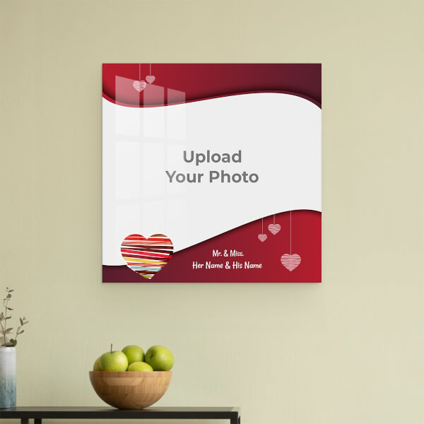 Vintage Frame with Heart Symbols in Background Design: Square Acrylic Photo Frame with Image Printing – PrintShoppy Photo Frames
