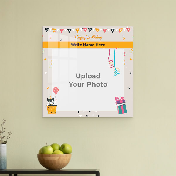 Happy Birthday with Confetti Design: Square Acrylic Photo Frame with Image Printing – PrintShoppy Photo Frames