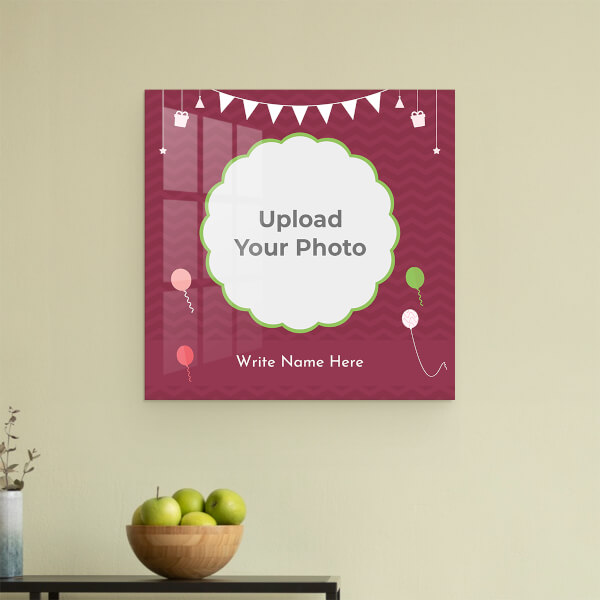 Birthday Wishes with Hanging Gifts and Balloons Design: Square Acrylic Photo Frame with Image Printing – PrintShoppy Photo Frames