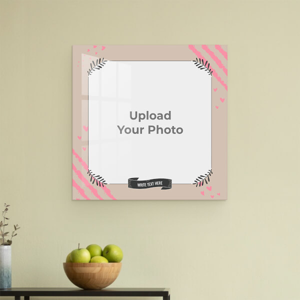 Leaf Corner with Pink Love Hearts Symbols: Square Acrylic Photo Frame with Image Printing – PrintShoppy Photo Frames