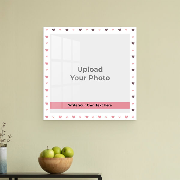 White Love Pattern with Photo and Text: Square Acrylic Photo Frame with Image Printing – PrintShoppy Photo Frames