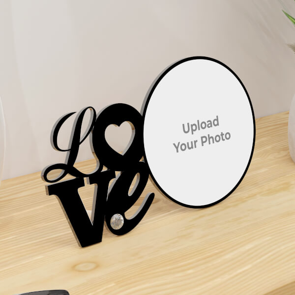 Custom Image Round Shaped Love Design On Acrylic Photo Stand