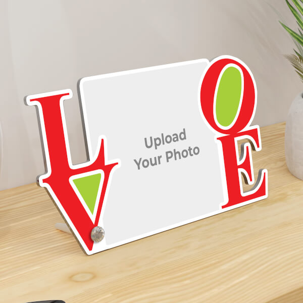 Custom Square Image Photo Stand With Love Design