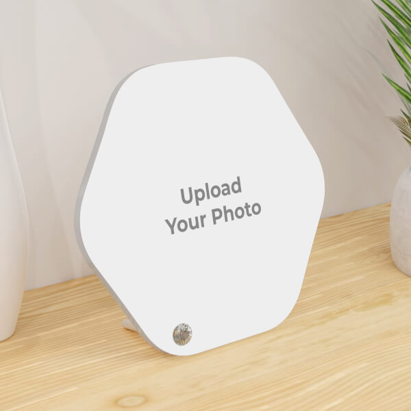Hexagon Shaped Custom Acrylic Photo Desk Stand