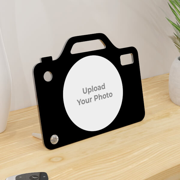 Customized Acrylic Photo Stand With Image On Camera Design