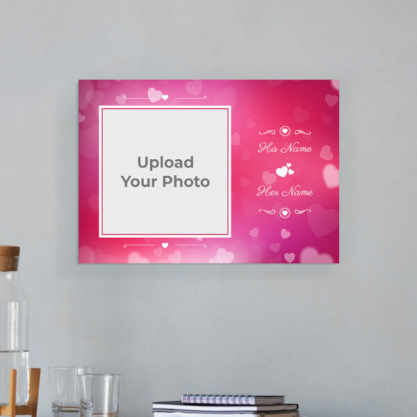Pink Colour Background with Heart Symbols Design: Landscape Aluminium Photo Frame with Image Printing – PrintShoppy Photo Frames