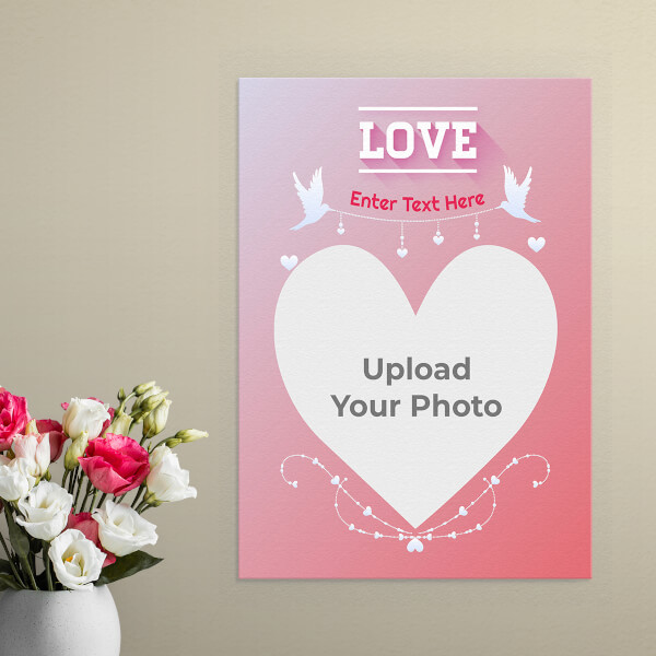 Pic Upload in Heart Symbol with Love Birds Design: Portrait Aluminium Photo Frame with Image Printing – PrintShoppy Photo Frames