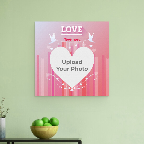 Pic Upload in Heart Symbol with Love Birds Design: Square Aluminium Photo Frame with Image Printing – PrintShoppy Photo Frames