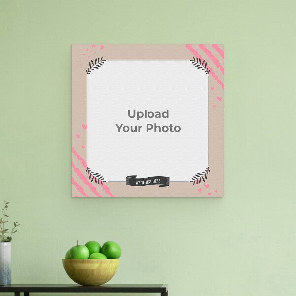 Leaf Corner with Pink Love Hearts Symbols: Square Aluminium Photo Frame with Image Printing – PrintShoppy Photo Frames