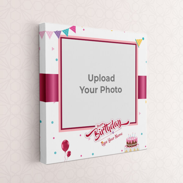 Birthday Wishes with Pink Ribbon Design: Square canvas Photo Frame with Image Printing – PrintShoppy Photo Frames