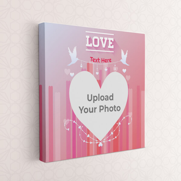 Pic Upload in Heart Symbol with Love Birds Design: Square canvas Photo Frame with Image Printing – PrintShoppy Photo Frames