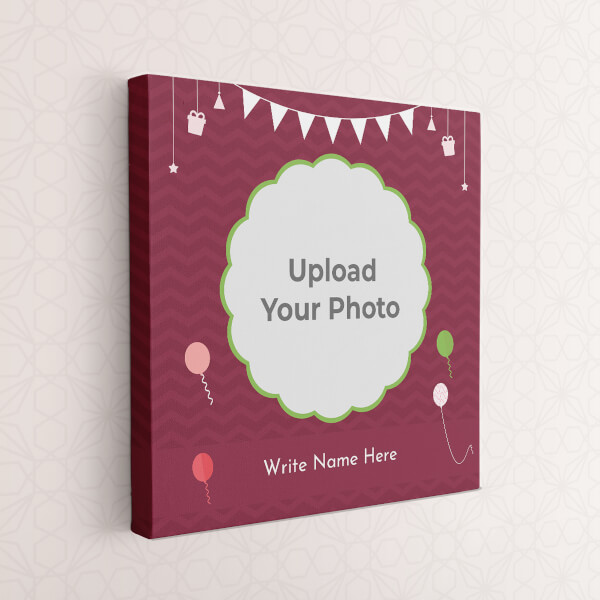Birthday Wishes with Hanging Gifts and Balloons Design: Square canvas Photo Frame with Image Printing – PrintShoppy Photo Frames