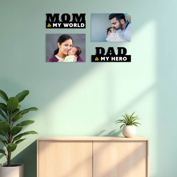 MOM my world DAD my hero - 2 Photo Creative Acrylic Wall Art Frame