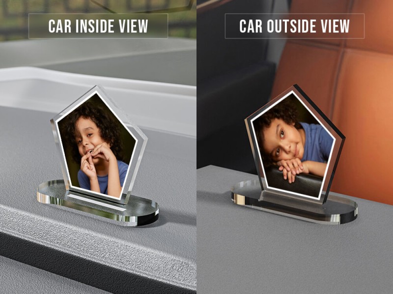 Full Pic Upload Design: Pentagon Shaped Acrylic Dashboard Photo Stand with Image Printing