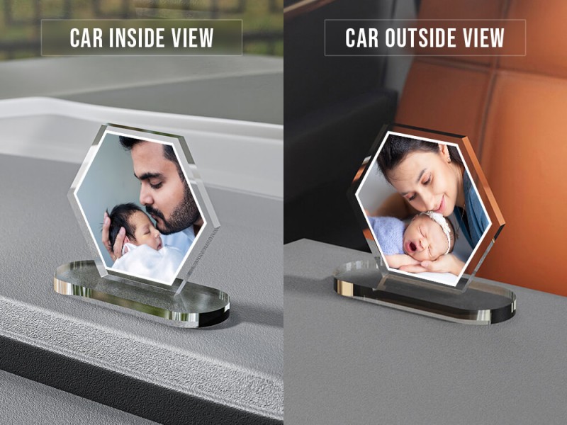 Full Pic Upload Design: Hexagon Shaped Acrylic Dashboard Photo Stand with Image Printing