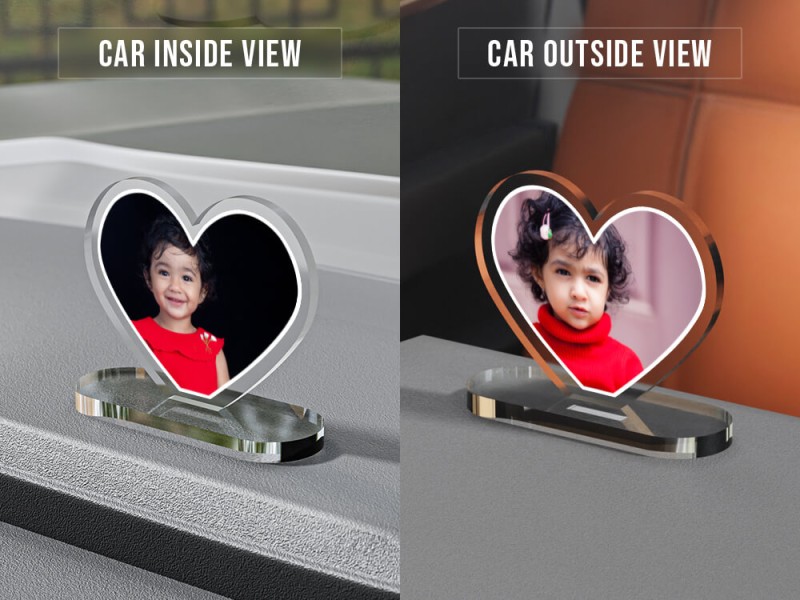 Full Pic Upload Design: Love Shaped Acrylic Dashboard Photo Stand with Image Printing