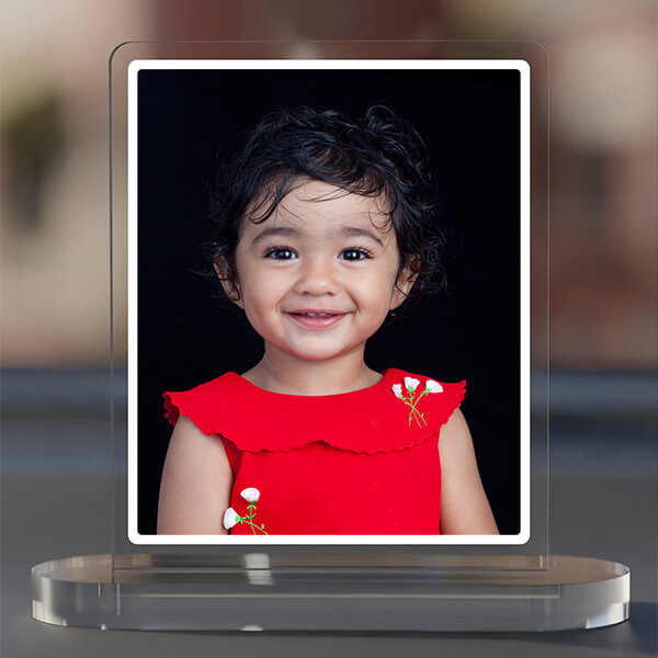 Full Pic Upload Design: Portrait Acrylic Dashboard Photo Stand with Single Sided Image Printing
