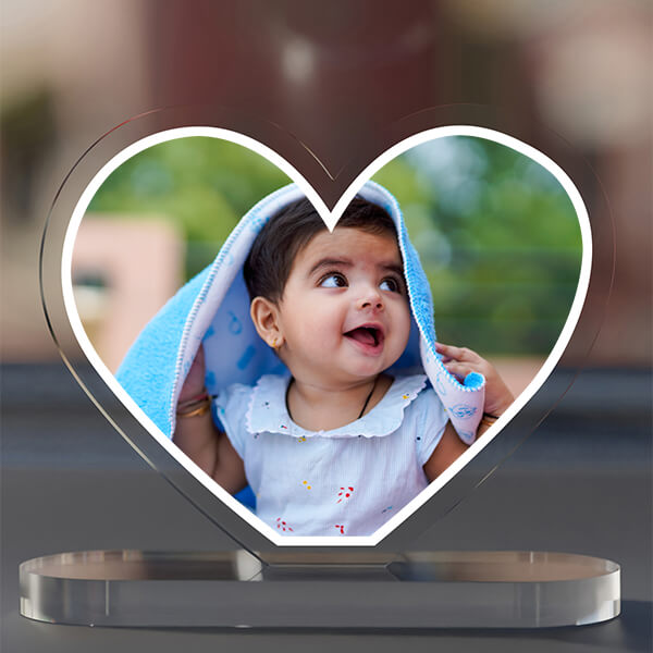 Full Pic Upload Design: Love Shaped Acrylic Dashboard Photo Stand with Single Sided Image Printing