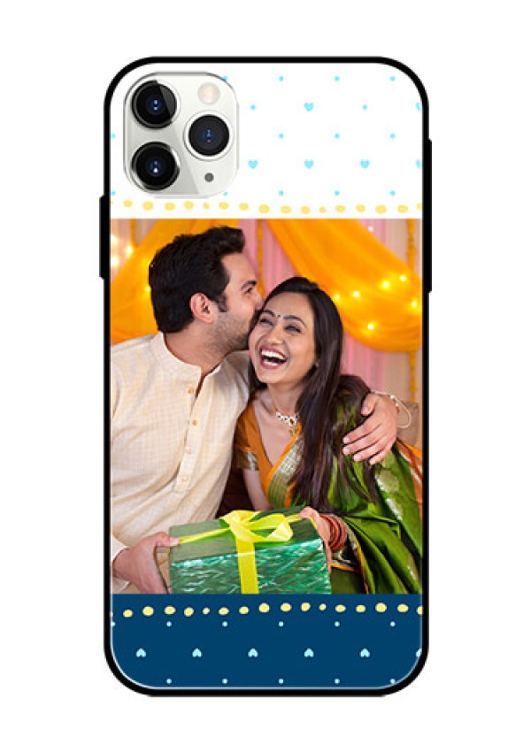 Apple iPhone 11 Pro Max Personalized Glass Phone Case  - White and Blue Abstract Design