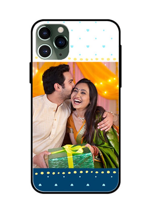 Apple iPhone 11 Pro Personalized Glass Phone Case  - White and Blue Abstract Design