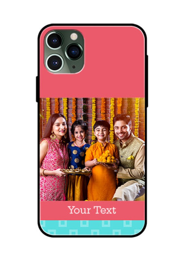 Apple iPhone 11 Pro Personalized Glass Phone Case  - Peach & Blue Color Design