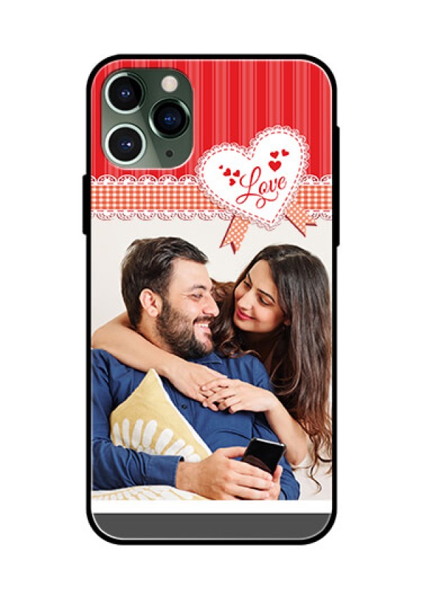 Apple iPhone 11 Pro Custom Glass Mobile Case  - Red Love Pattern Design