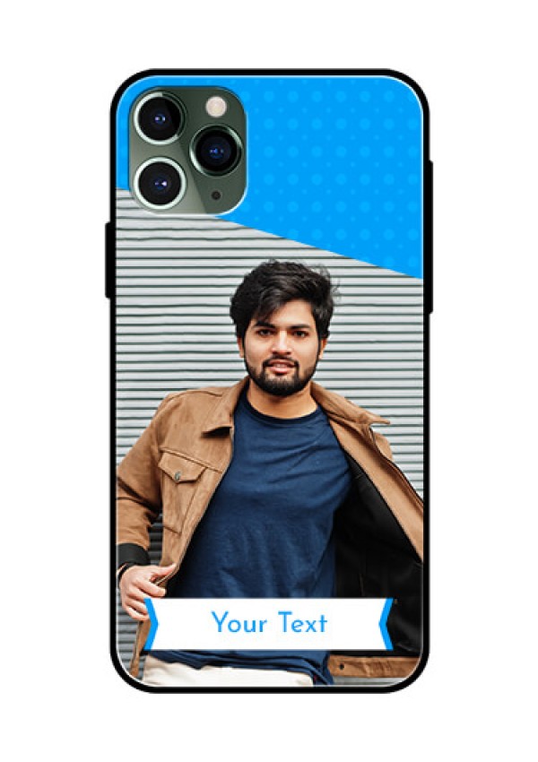 Apple iPhone 11 Pro Photo Printing on Glass Case  - Simple Blue Color Design