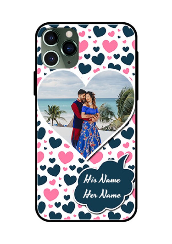 Apple iPhone 11 Pro Custom Glass Phone Case  - Pink & Blue Heart Design