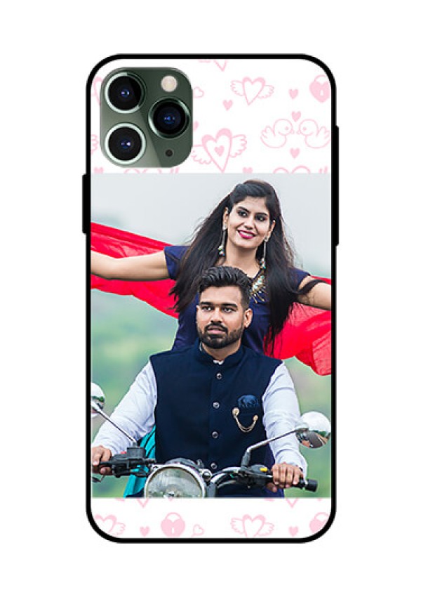 Apple iPhone 11 Pro Custom Glass Mobile Case  - Pink Flying Heart Design