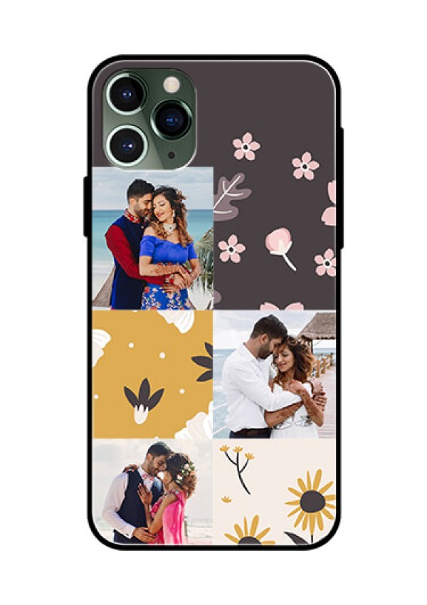 Apple iPhone 11 Pro Photo Printing on Glass Case  - 3 Images with Floral Design